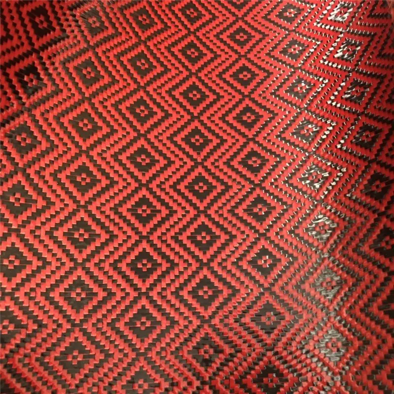 Ad alta resistenza professionale dell'unità di elaborazione rivestito colorato jacquard rosso di carbonio tessuto in fibra di aramide ibrido rotoli di prezzo per la vendita a buon mercato