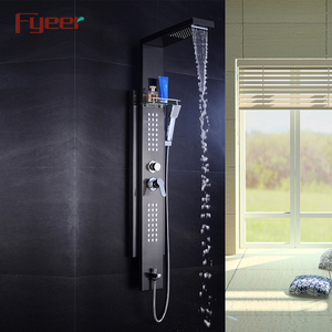 Fyer — panneau <span class=keywords><strong>de</strong></span> <span class=keywords><strong>douche</strong></span> mural 2 en 1, panneau noir avec étagère en verre - Product Image 4