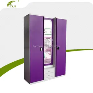 Luoyang Thương Mại Nội Thất 3 Cửa Locker 2 Drawer Kim Loại Tủ Quần Áo Với Gương Almirah Thép Tập Tin Quần Áo Giày Lưu Trữ Tủ