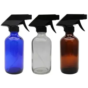 Лидер продаж, пустые прозрачные стеклянные бутылки с распылителем янтарного цвета на 16 унций с прочным черным спусковым распылителем для эфирного масла, оптовая продажа