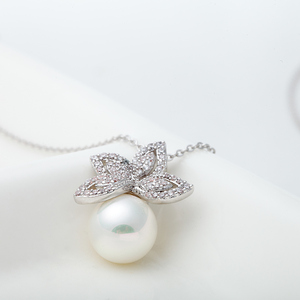 LUOTEEMI Perla Della <span class=keywords><strong>Collana</strong></span> Donna Trendy Romantico Imitazione Pearl Shell Con Zircone Diamante <span class=keywords><strong>Collana</strong></span> del Trifoglio del Foglio - Product Image 4