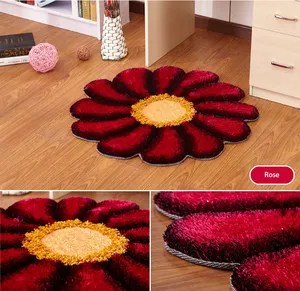 Polyester rose color round sunflower shaggy carpet