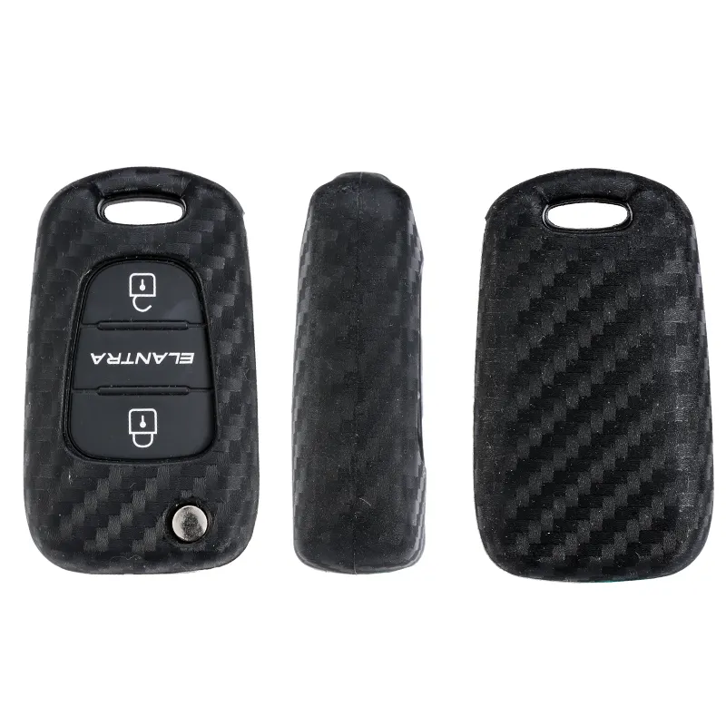 Soft Silicon Carbon Car Key Cover Flip Remote Key Case Key Ring suitable for Hyundai