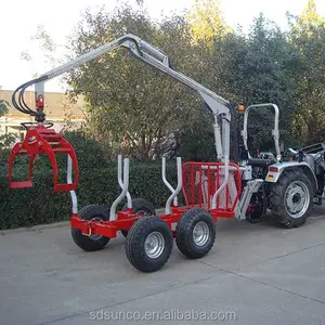 1 Ton log trailer crane, Hydraulic Crane / log grapple / small wood timber station crane, Log Loader Trailer for Tractor