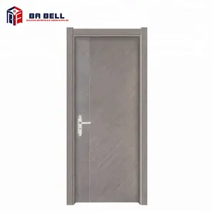 Light gray molded 6 panels composite mdf apartment house door steel wooden main entrance mdf melamine doors