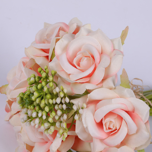 Fábrica al por mayor 9 cabezas de flor artificial <span class=keywords><strong>Rosa</strong></span> Blanca manojo ramo de rose - Product Image 4