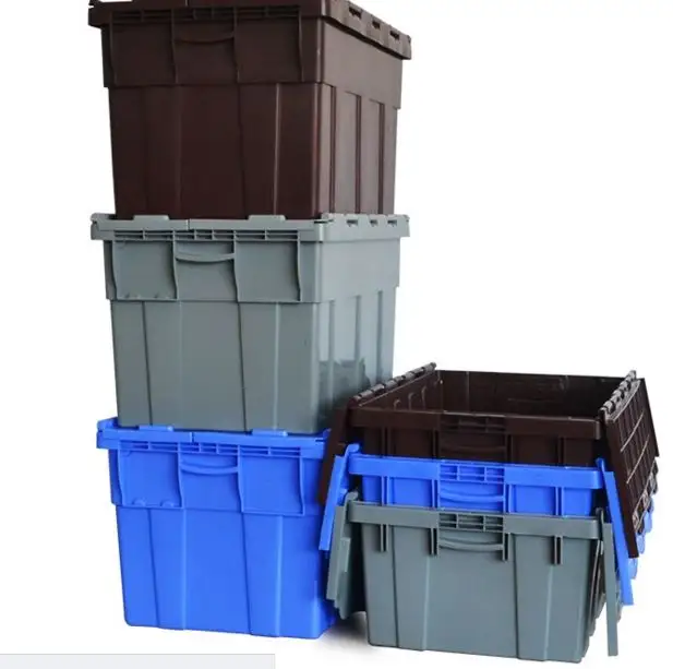 प्लास्टिक बक्से Stackable कारोबार बॉक्स ढक्कन के साथ प्लास्टिक चलती टोकरा