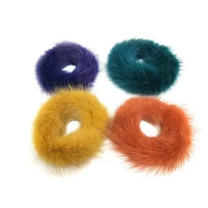 Genya hoge kwaliteit 3 "Leuke Real Mink Bont Scrunchies haar tie real konijn veer elastische band paardenstaart houder