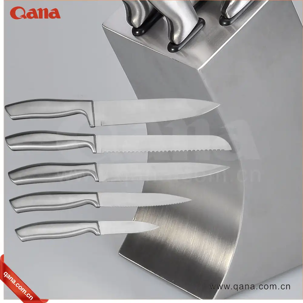 QANA Factory Wholesale OEM promotion Sharp Cooking kitchen chef butcher knife set Inox Knife with holder japanese cleaver knife