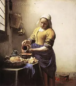 คนคลาสสิกการทำสำเนาภาพสีน้ำมันของศิลปินที่มีชื่อเสียง Vermeer