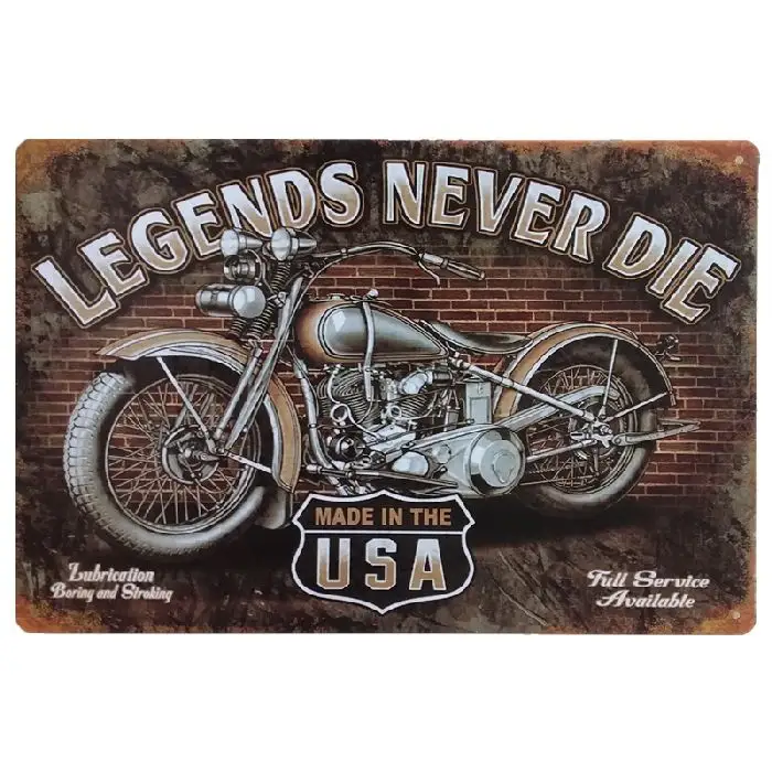 Motorfiets Legends Never Die Vintage Metalen Tin Poster Thuis Bar Pub Huis Tankstation Muurstickers Art Hotel Club Poster