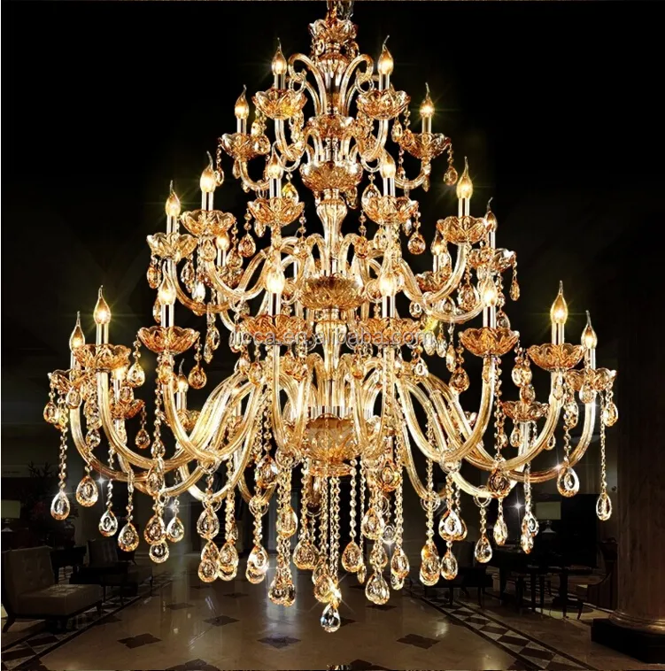 Top qualité De Luxe grand lustre en cristal pour hôtel hall application or couleur K9 cristal lampe