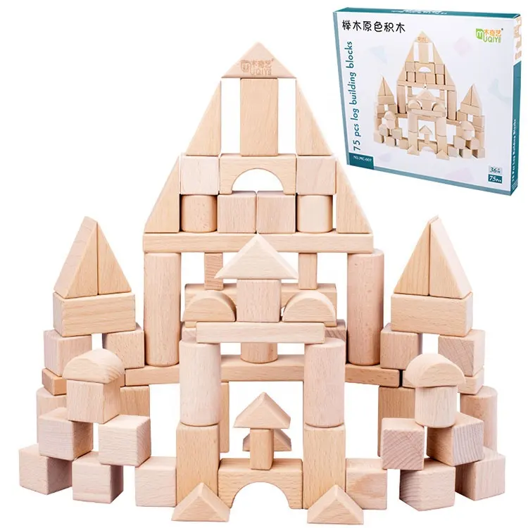 Werbe 75 Stück Kinder Benutzer definierte bunte Holz verbund Bausteine Spielzeug für den Block druck