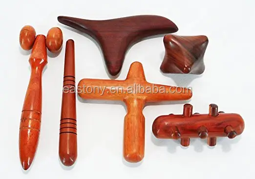 Juego de 6 unidades Reflexology-Palo de madera de masaje tradicional tailandés, herramienta de masaje corporal, cabeza, pie, madera roja