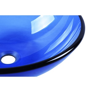 Évier de bateau en verre, translucide, <span class=keywords><strong>bleu</strong></span> marine, forme ronde, couleur - Product Image 3