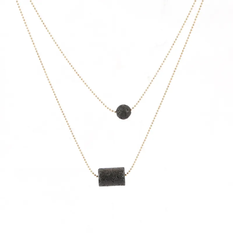 Lava Stone Pendant Essential Oil Diffuser Multilayer Choker Necklace for Women