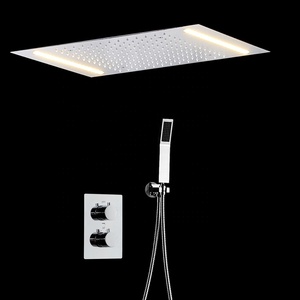 Panneau de douche LED romantique pour salle de bain, SUS 304, grande pomme de douche carrée à effet pluie avec robinet <span class=keywords><strong>thermostatique</strong></span> - Product Image 3