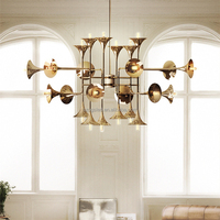 Lampes klaxon en cuivre doré style européen, lampe suspendue pour haut-parleur, lustre moderne pour trompette