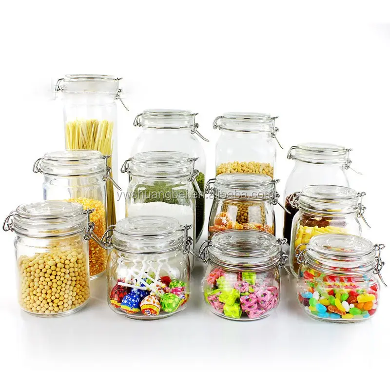 Food Honey Candy Big Clear Glass Storage Jar With Hinged Clamp Li
