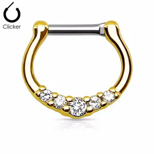 New Surgical Steel CZ Prong Set Five Gem Paved Septum Ring Body Piercing Jewelry