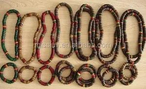 giamaicano colore coco legno perline bracciali set collana hiphop reggae rasta braccialetto di legno