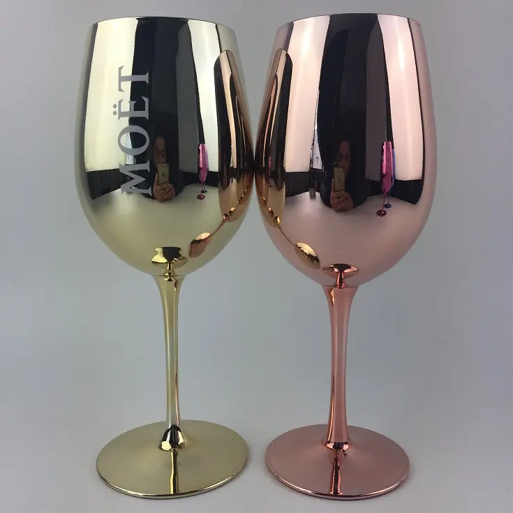 Handblown Electroplated Gold Rose Navy blue Colored Wine Goblets Glass For Champagne