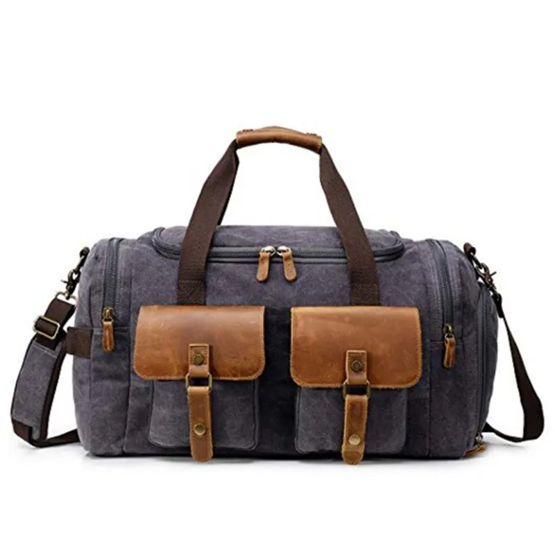 Canvas Duffle Bag Oversized Genuine Leather Weekend Bags