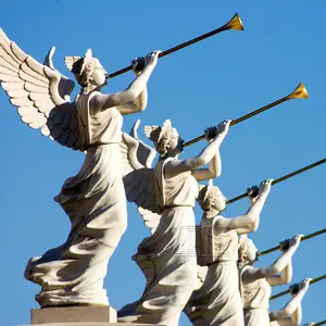 Outdoor Garten Stein Marmor Trompete Engel Statue mit Flügeln