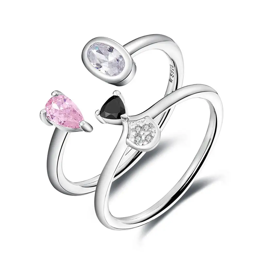 BAGREER SCR151 Personalized S925 Silver clear pink white black diamond cz stone finger ring jewelry charm ring girls