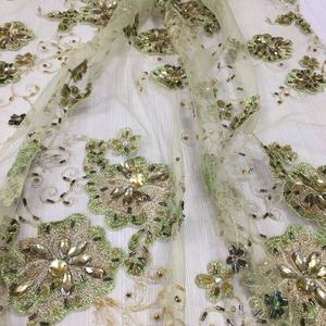 Elegante Tessuto in Pizzo Verde Ricamato con Perline Alta Qualità Pizzo con Cristalli e Strass Fatti a Mano <span class=keywords><strong>per</strong></span> <span class=keywords><strong>Abiti</strong></span> da Sera - Product Image 4