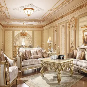 Bisini-Juego de sofás dorados y dorados de lujo, estilo europeo, para sala de estar, tapicería