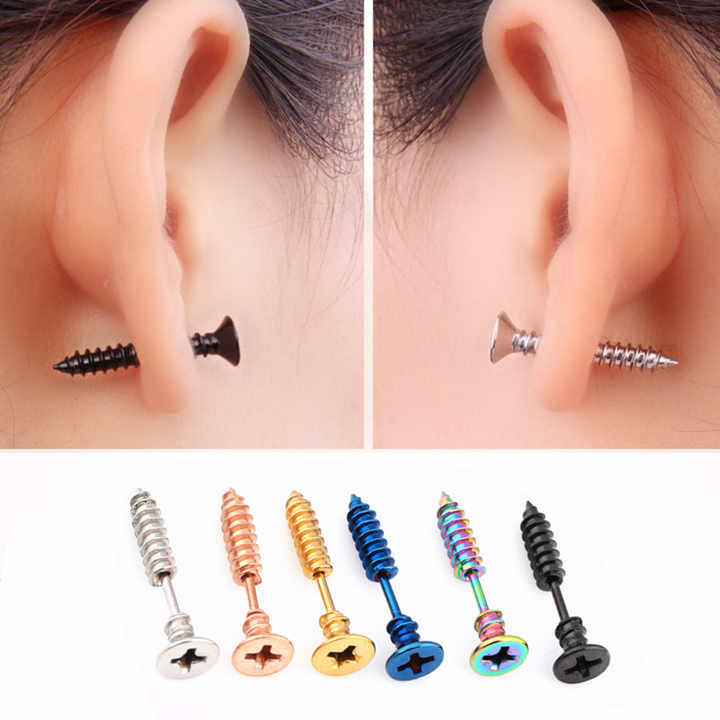 Flongo Orecchini A Cerchio Con Rivetti Unisex - Acciaio Inox, Colore Blu, Stile Punk Rock E Hip Hop - 2