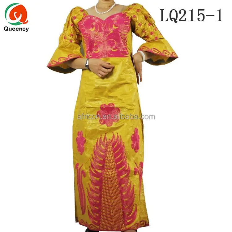 LQ215 Queency नाइजीरियाई पारंपरिक घाना जातीय जरी Bazin महिलाओं शाम पोशाक