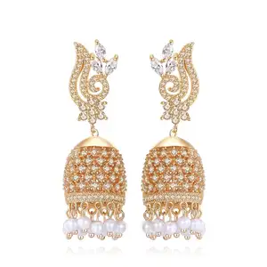 LUOTEEMI Artificial New Designer Traditional Indian Jhumkas Gold Plated Handmade Jewelry Earrings