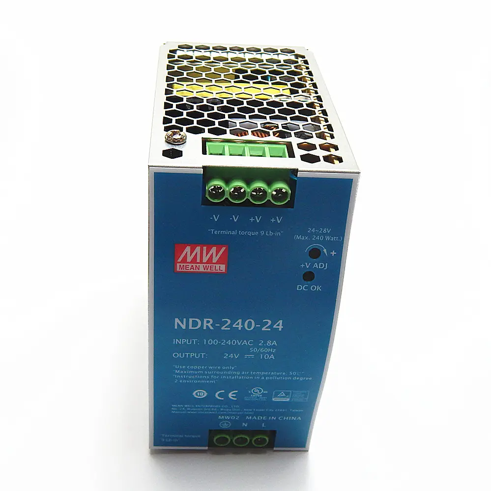 Mean Well NDR-240-24 240w Dc Din rail power supply 24V 10a din rail led indicator din rail switch