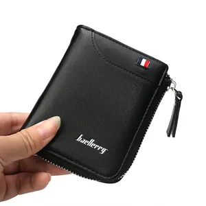 Men's wallet Baellerry business 숏 수직 black zipper purse driver's license card holder