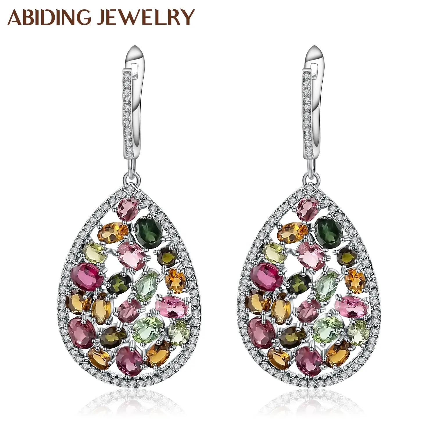 Abiding New Design Colorful Natural Tourmaline Drop Earrings Unique Gift 925 Sterling Silver Drop Earrings Jewelry Women