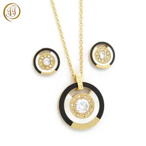 Rotonda A Forma di 18 K Oro Giallo Americano Shell E Gioielli Con Diamanti Collana Set
