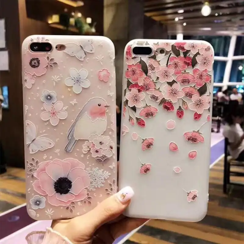 Belas flores de Cerejeira TPU Pássaro Fresco Teste Padrão de Flores Caso de Telefone para o iphone 6s Plus 8 7 7 Mais Volta sacos de cobertura