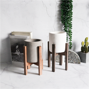 Vaso per Fiori in <span class=keywords><strong>Cemento</strong></span> Ecologico Stile Europeo all'Ingrosso per Piante Grasse e Cactus con Supporto in Legno Blu e <span class=keywords><strong>Bianco</strong></span> Confezione in Cartone - Product Image 6