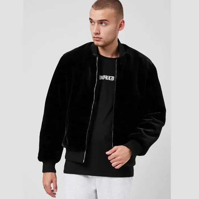 New in velour jacket plain black velvet bomber jacket custom logo jacket for men