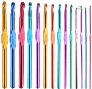 14 Pcs Multi Warna Aluminium Kait Rajut Jarum Set Kerajinan Benang 2-10 Mm untuk Kerajinan Benang