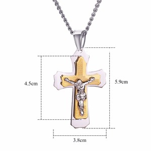 Collier pendentif <span class=keywords><strong>croix</strong></span> multi-couches en or Jésus-Christ <span class=keywords><strong>pour</strong></span> hommes Chaîne en acier inoxydable <span class=keywords><strong>pour</strong></span> hommes Cadeau de bijoux 60 cm - Product Image 5