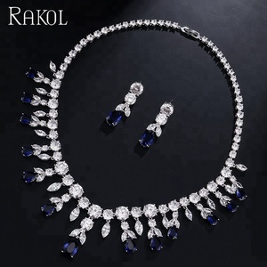 RAKOL-Conjunto de joyería nupcial de Arabia Saudita, piedra de circonia cúbica transparente, chapado en oro blanco, cristal SP013 - Product Image 3