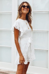 2022 Summer Embroidery Eyelet White Cotton Women <strong>Dresses</strong> - Product Image 5