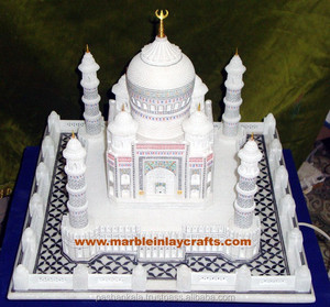 Réplique du Taj Mahal en marbre blanc sculpté à la main, artisanat en pierre colorée - Product Image 1