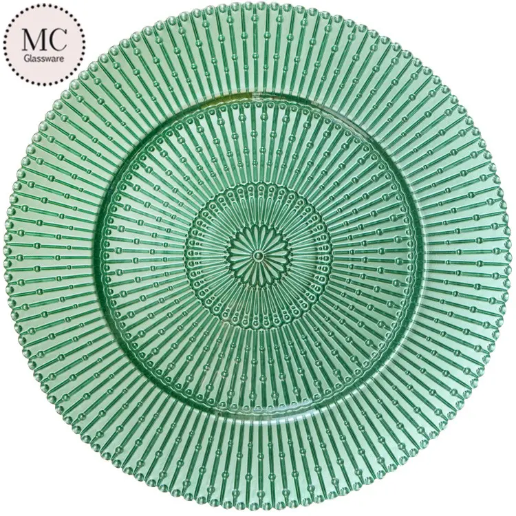 Embossed colorful glass charger plate for wedding