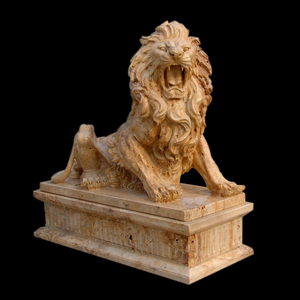Vida antiguo escultura de caminando rugiente amarillo León de mármol - Product Image 4