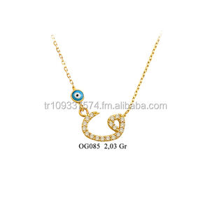 Collier islamique, breloque en or massif 14K, mauvais œil, Vav - Product Image 1