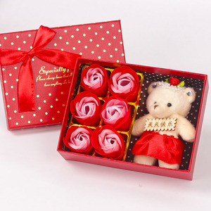 2018 vendita calda 6 fiore di sapone rosa con orso per san valentino - Product Image 5